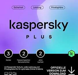 Kaspersky Plus 2026, 3 Geräte - 2 Jahre, Download